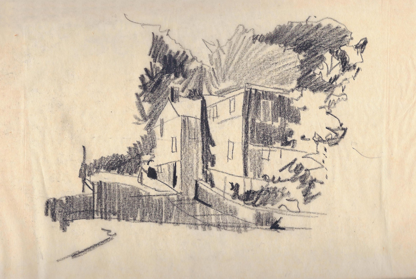A pencil sketch of a house